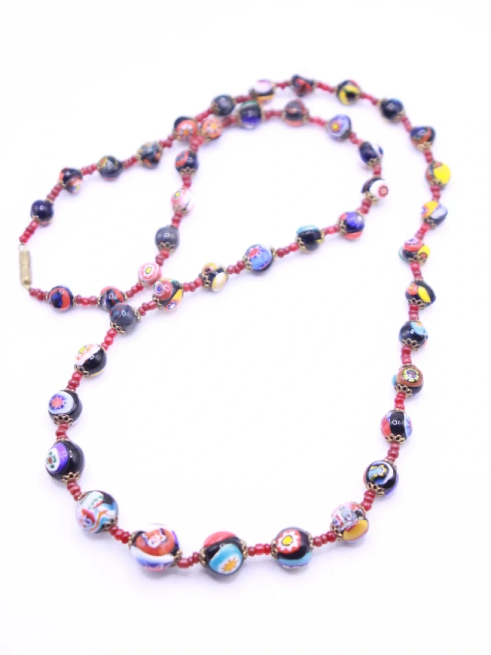 Vintage Murano Glass Multicolored Floral Bead Necklace
